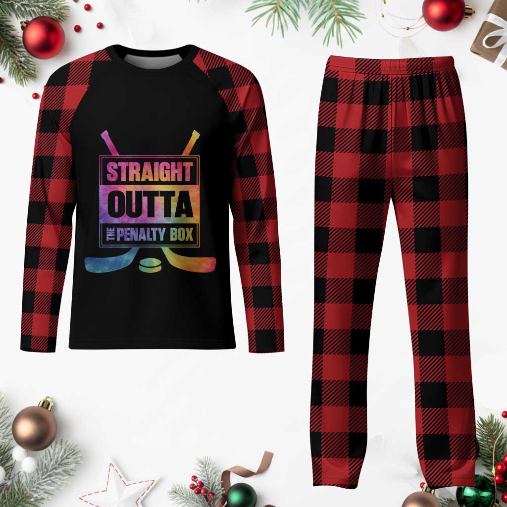 Straight Outta The Penalty Box Plaid Pajama Set Tie Dye Effect Hockey Player Gift - Wonder Print Shop