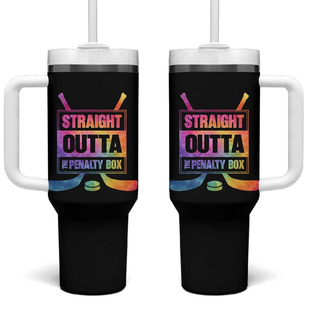 Straight Outta The Penalty Box Tumbler With Handle Tie Dye Effect Hockey Player Gift - Wonder Print Shop