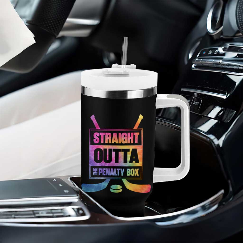 Straight Outta The Penalty Box Tumbler With Handle Tie Dye Effect Hockey Player Gift - Wonder Print Shop