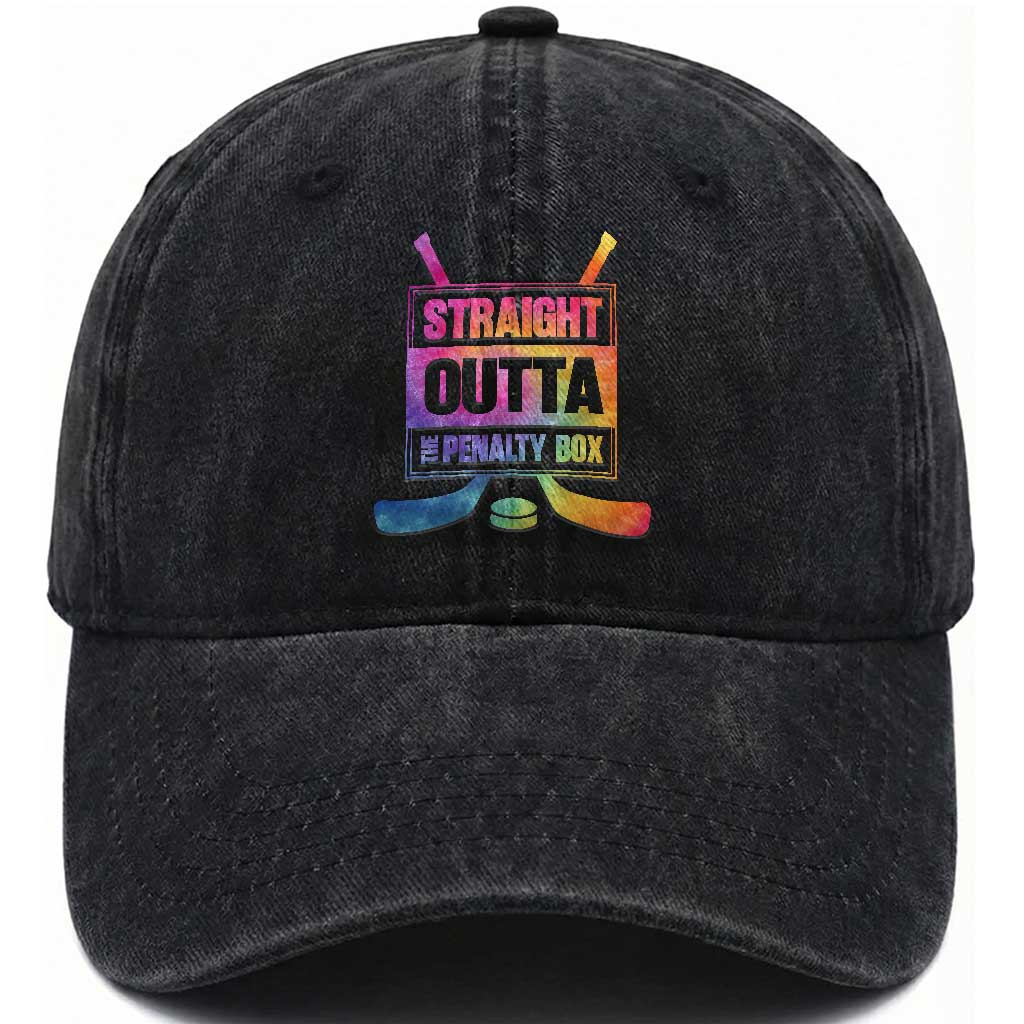 Straight Outta The Penalty Box Washed Cotton Baseball Cap Tie Dye Effect Hockey Player Gift