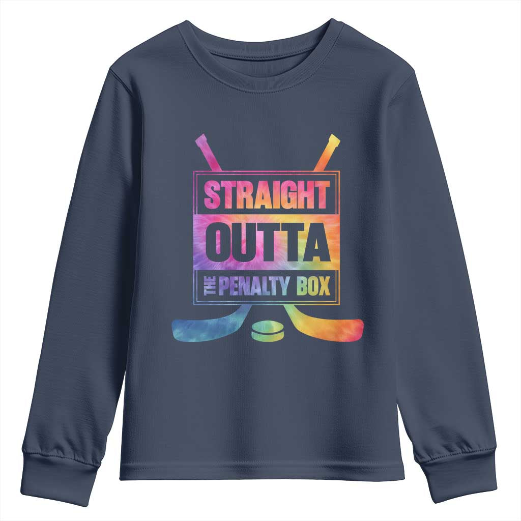 Straight Outta The Penalty Box Youth Sweatshirt Tie Dye Effect Hockey Player Gift - Wonder Print Shop