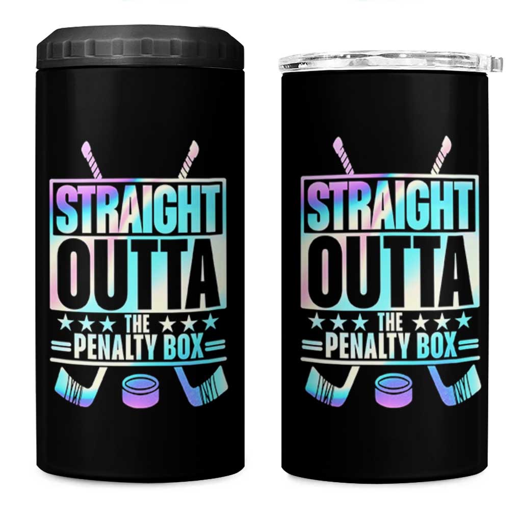 Straight Outta The Penalty Box 4 in 1 Can Cooler Tumbler Iridescent Effect Hockey Player Gift - Wonder Print Shop