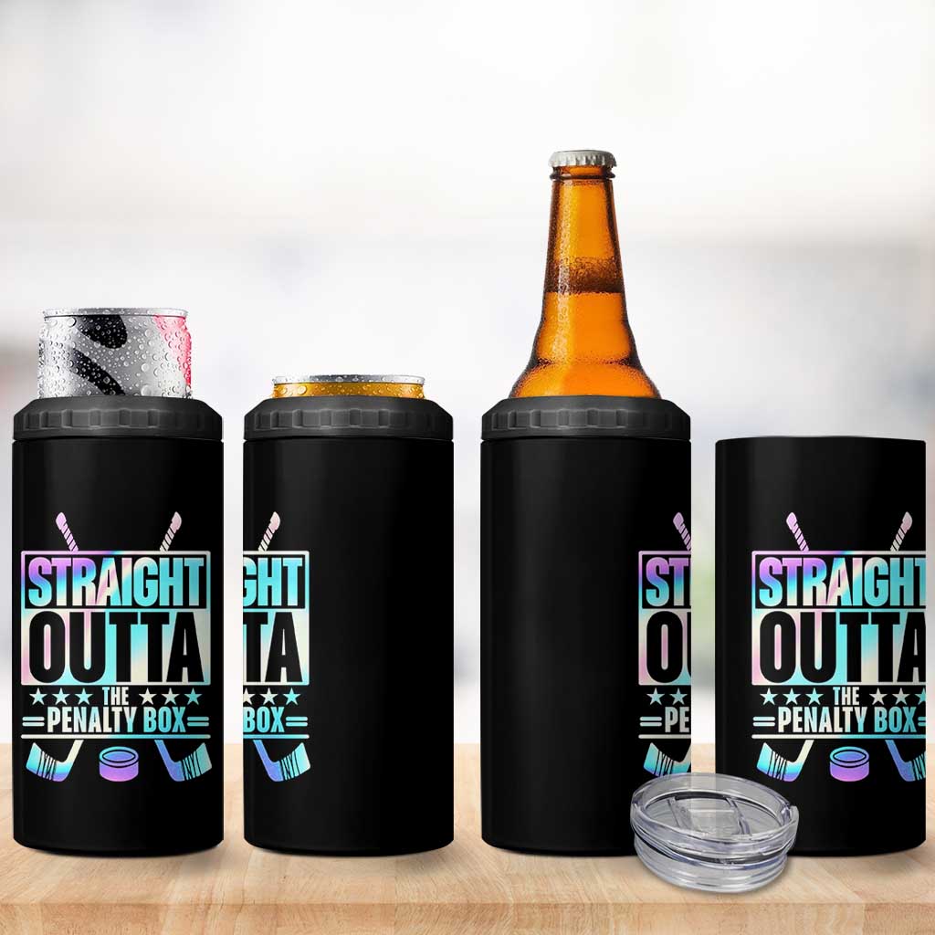 Straight Outta The Penalty Box 4 in 1 Can Cooler Tumbler Iridescent Effect Hockey Player Gift - Wonder Print Shop