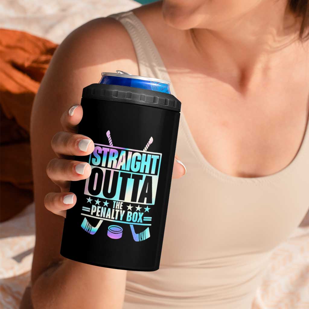 Straight Outta The Penalty Box 4 in 1 Can Cooler Tumbler Iridescent Effect Hockey Player Gift - Wonder Print Shop