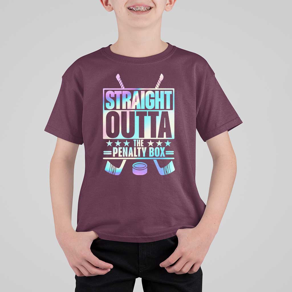 Straight Outta The Penalty Box T Shirt For Kid Iridescent Effect Hockey Player Gift - Wonder Print Shop