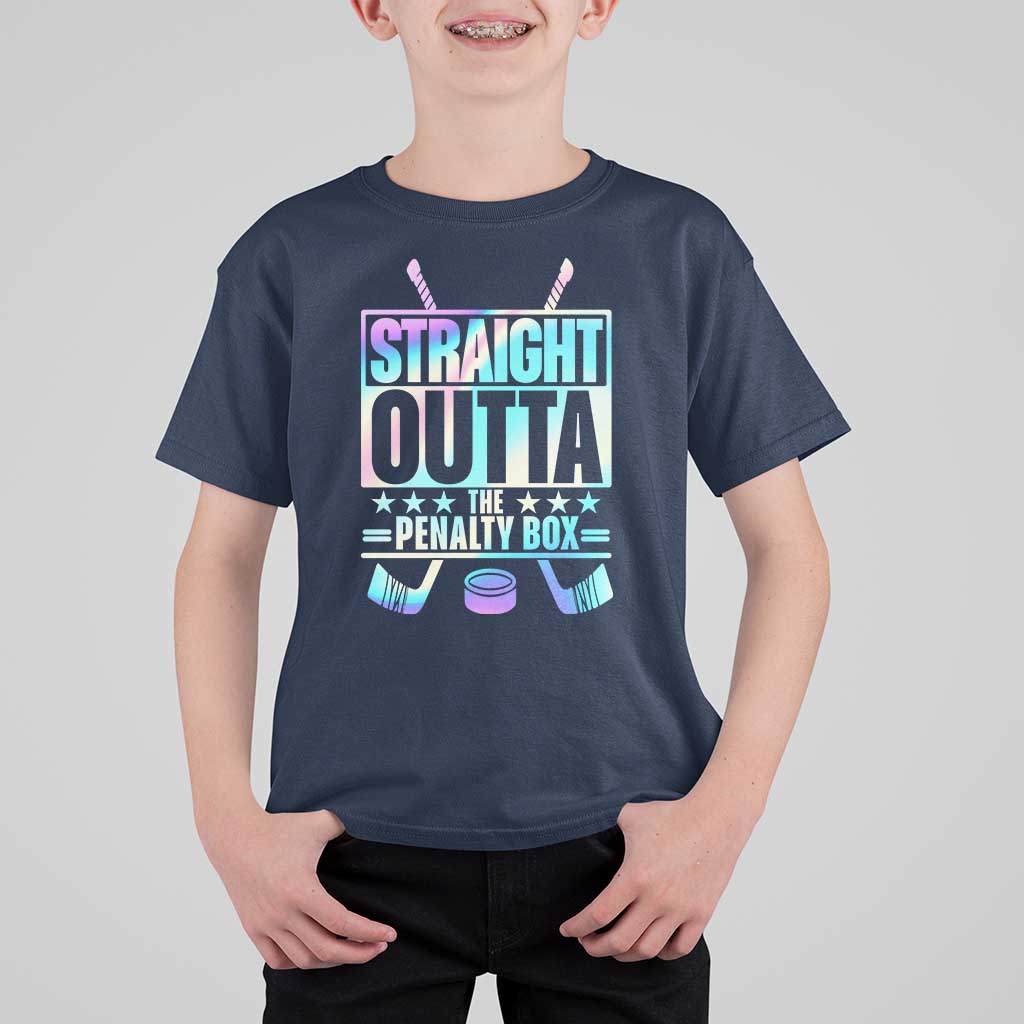 Straight Outta The Penalty Box T Shirt For Kid Iridescent Effect Hockey Player Gift - Wonder Print Shop