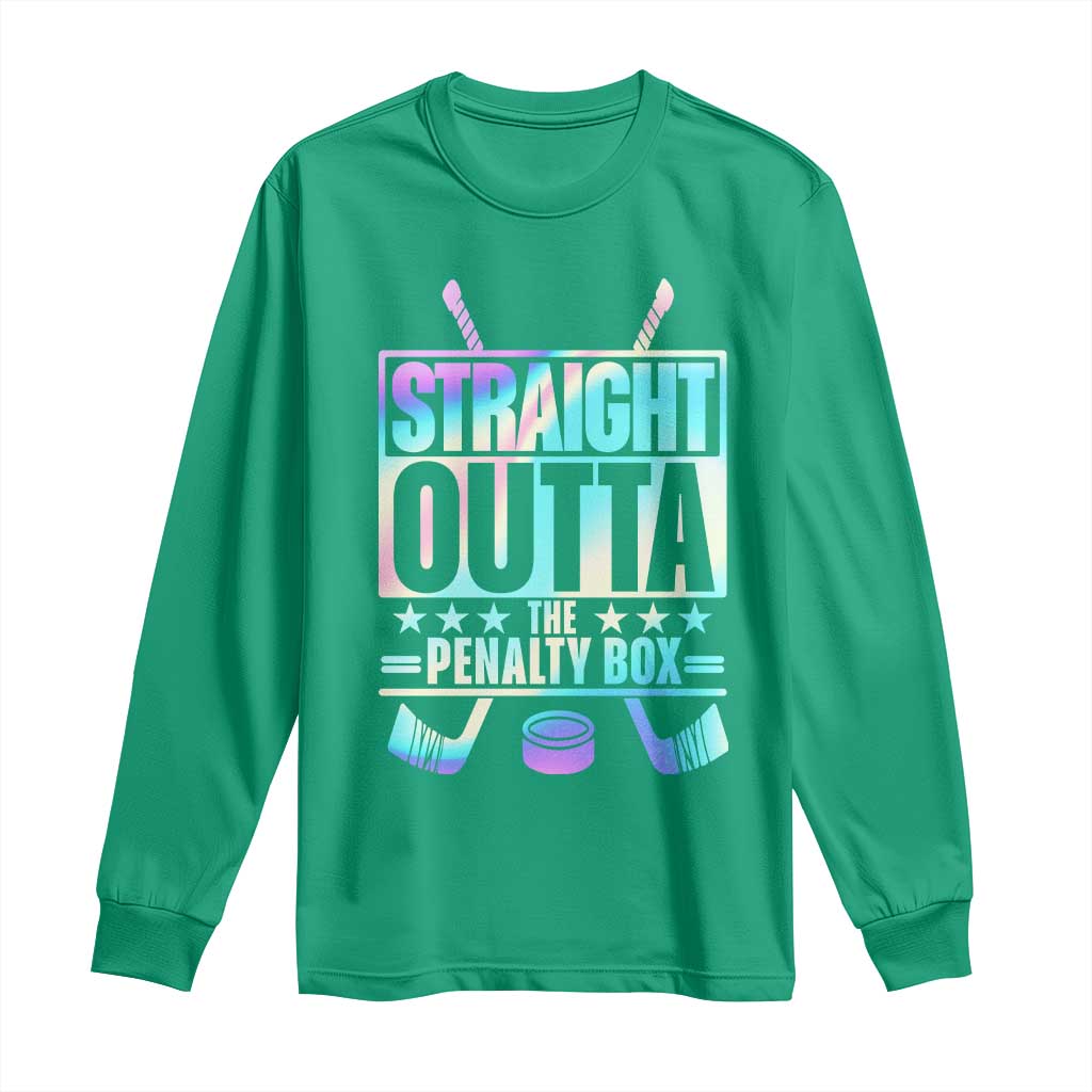 Straight Outta The Penalty Box Long Sleeve Shirt Iridescent Effect Hockey Player Gift - Wonder Print Shop