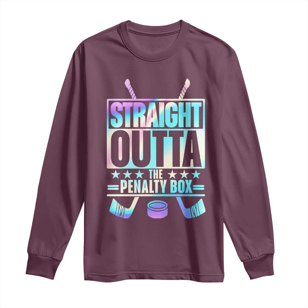Straight Outta The Penalty Box Long Sleeve Shirt Iridescent Effect Hockey Player Gift - Wonder Print Shop