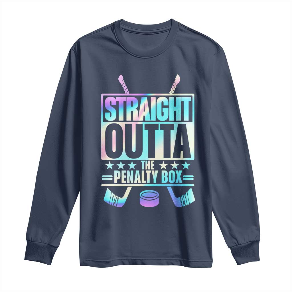 Straight Outta The Penalty Box Long Sleeve Shirt Iridescent Effect Hockey Player Gift - Wonder Print Shop