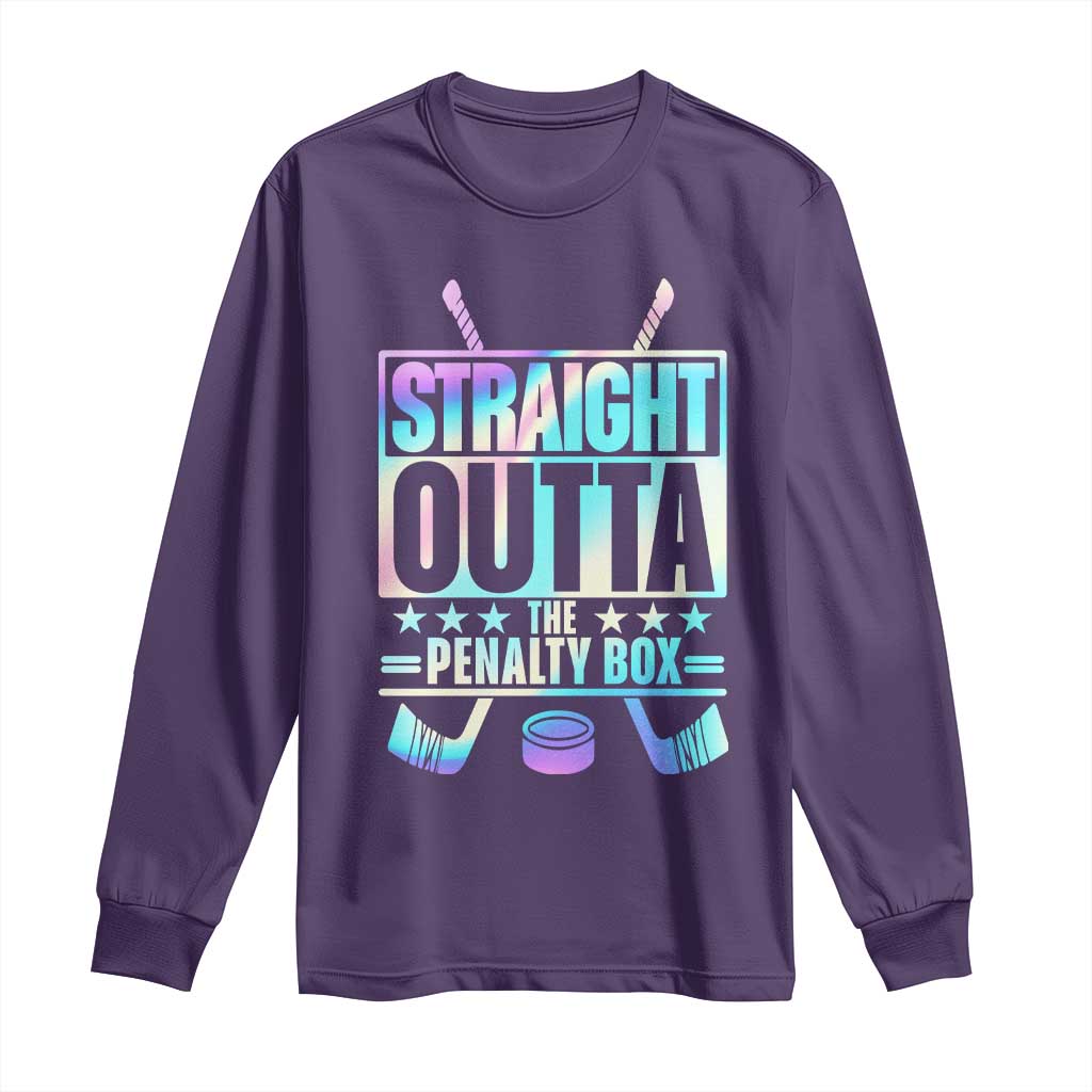 Straight Outta The Penalty Box Long Sleeve Shirt Iridescent Effect Hockey Player Gift - Wonder Print Shop