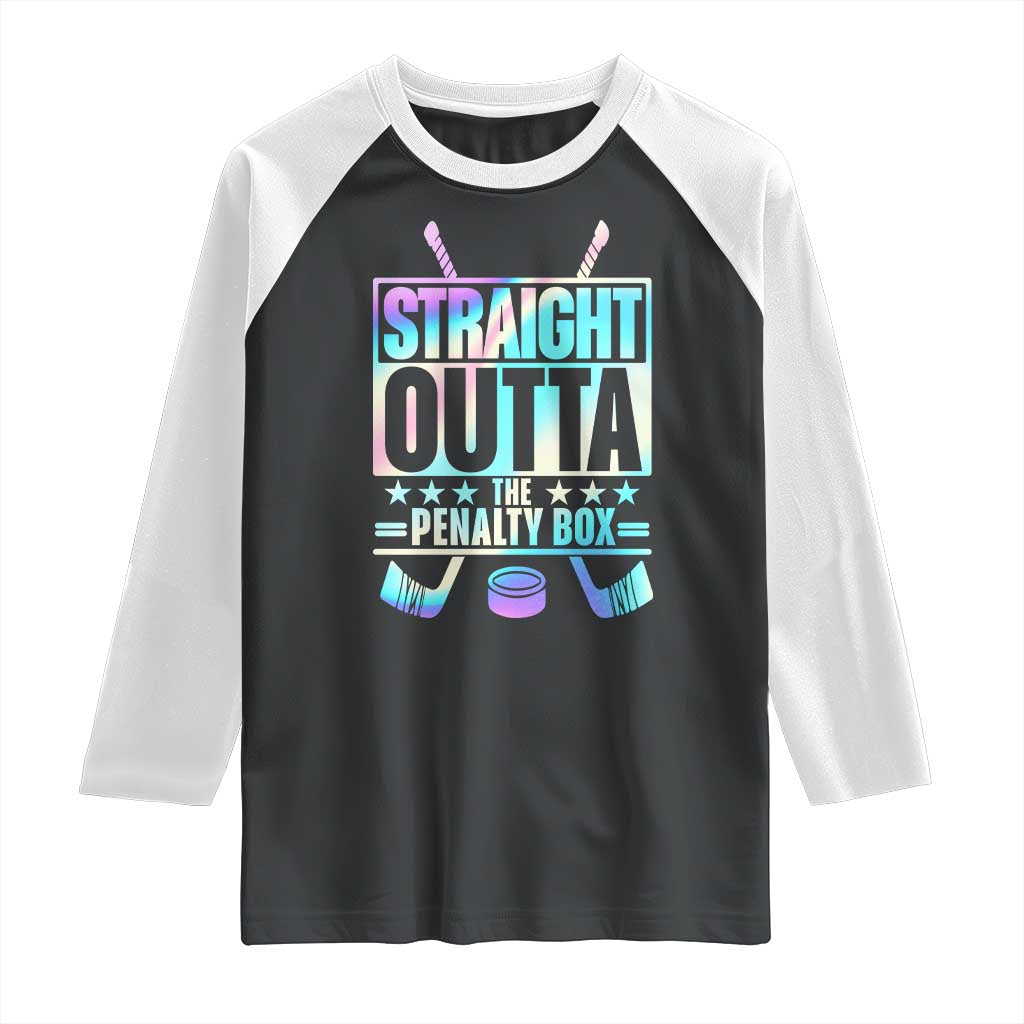 Straight Outta The Penalty Box Raglan Shirt Iridescent Effect Hockey Player Gift - Wonder Print Shop