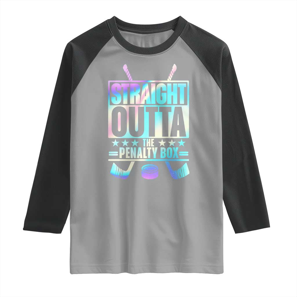 Straight Outta The Penalty Box Raglan Shirt Iridescent Effect Hockey Player Gift - Wonder Print Shop