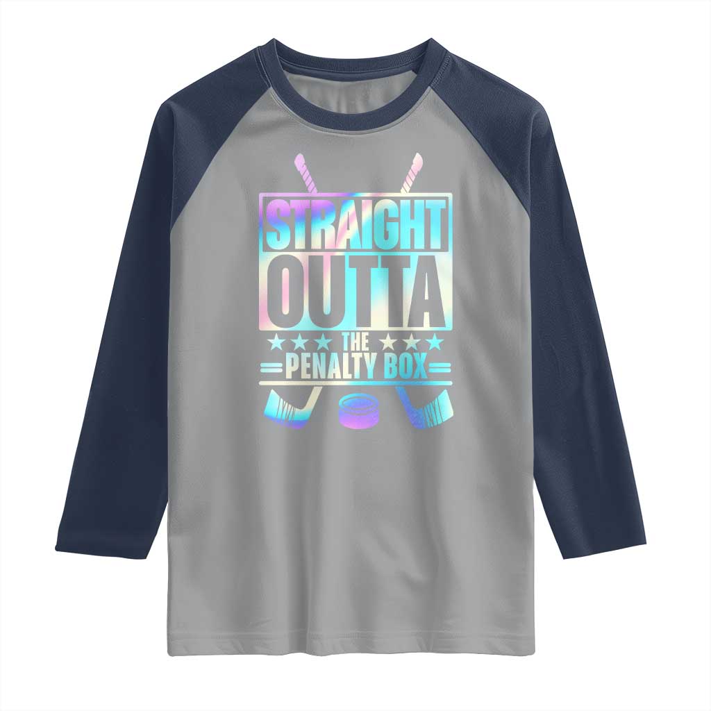 Straight Outta The Penalty Box Raglan Shirt Iridescent Effect Hockey Player Gift - Wonder Print Shop