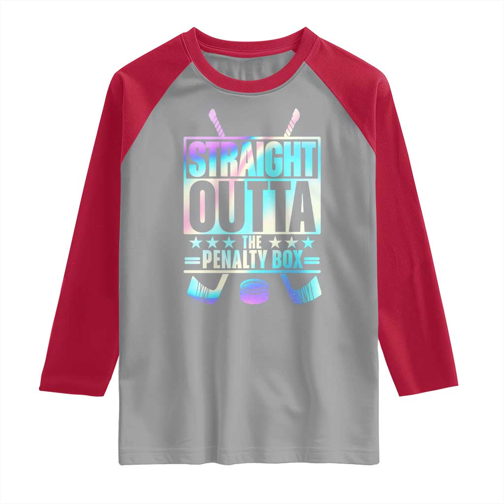 Straight Outta The Penalty Box Raglan Shirt Iridescent Effect Hockey Player Gift - Wonder Print Shop