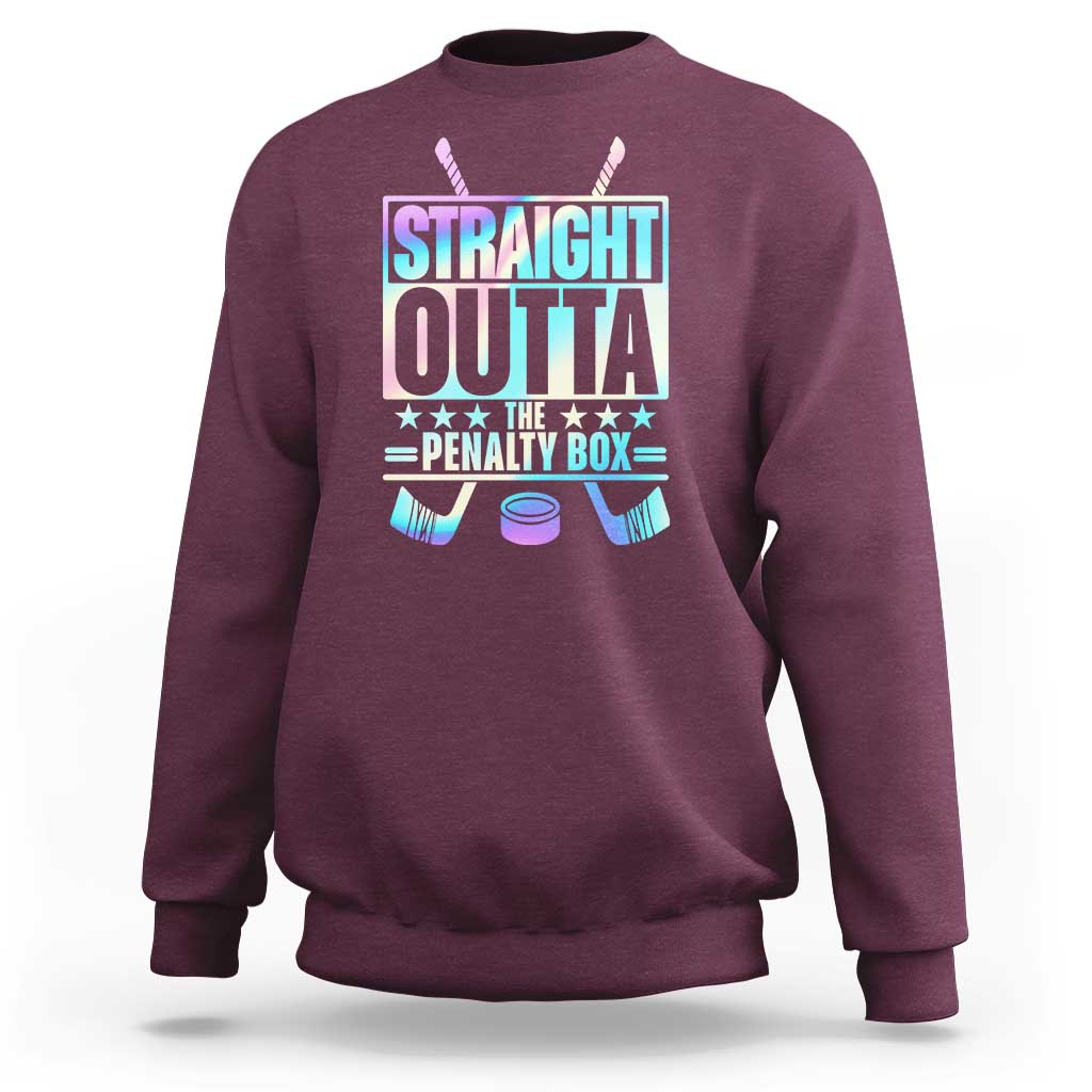 Straight Outta The Penalty Box Sweatshirt Iridescent Effect Hockey Player Gift - Wonder Print Shop