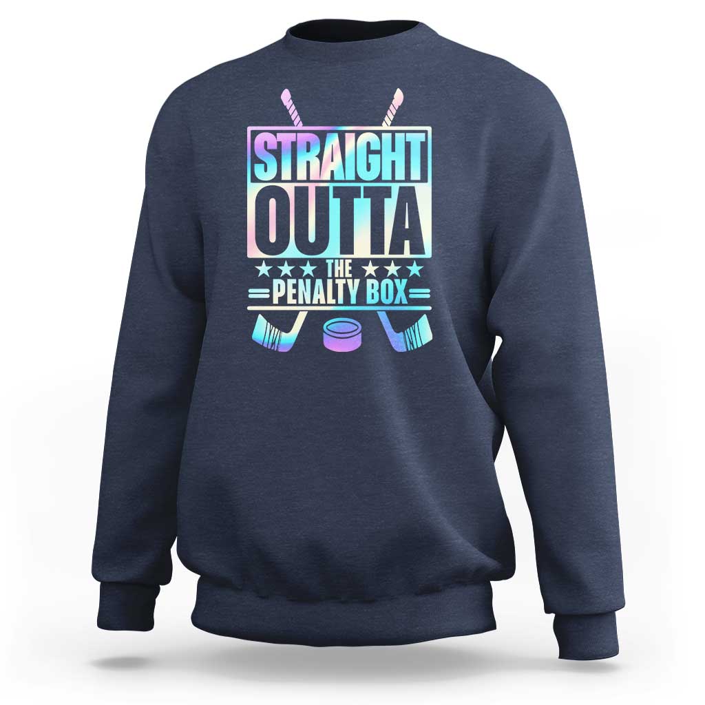 Straight Outta The Penalty Box Sweatshirt Iridescent Effect Hockey Player Gift - Wonder Print Shop