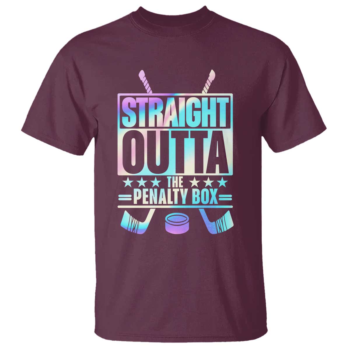 Straight Outta The Penalty Box T Shirt Iridescent Effect Hockey Player Gift - Wonder Print Shop