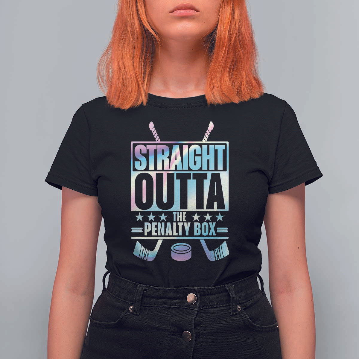 Straight Outta The Penalty Box T Shirt For Women Iridescent Effect Hockey Player Gift - Wonder Print Shop