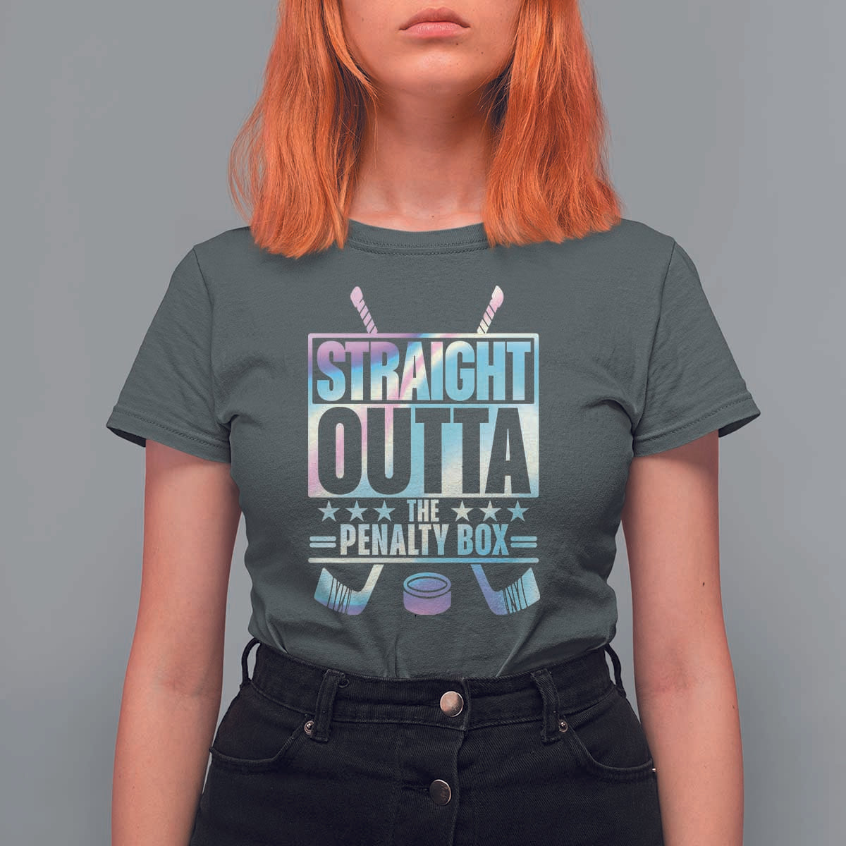 Straight Outta The Penalty Box T Shirt For Women Iridescent Effect Hockey Player Gift - Wonder Print Shop