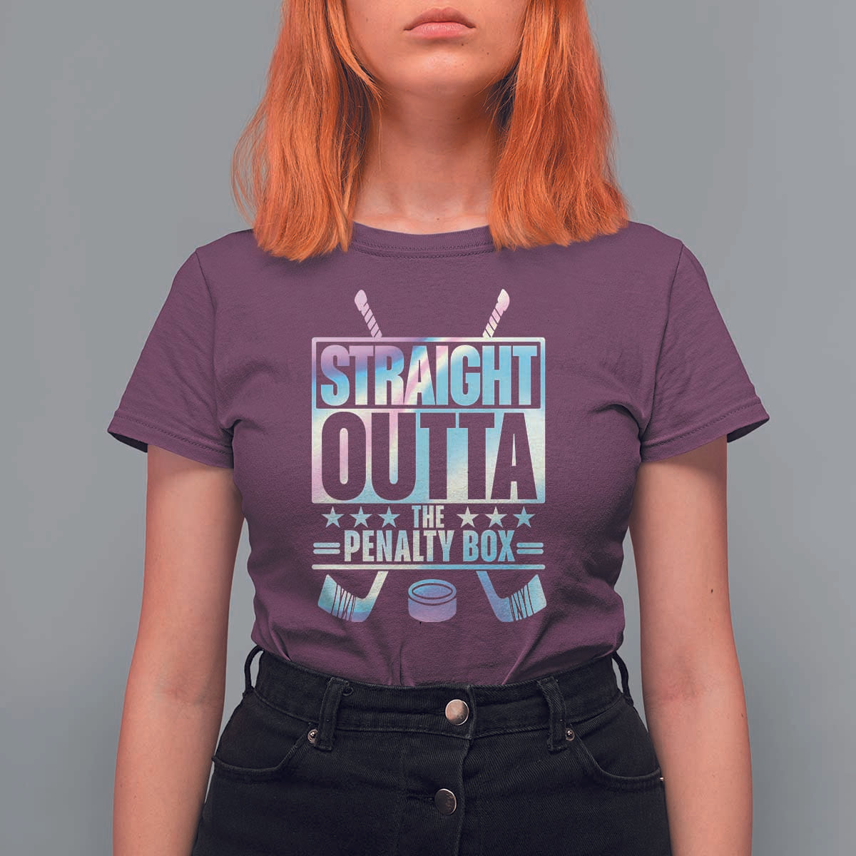 Straight Outta The Penalty Box T Shirt For Women Iridescent Effect Hockey Player Gift - Wonder Print Shop