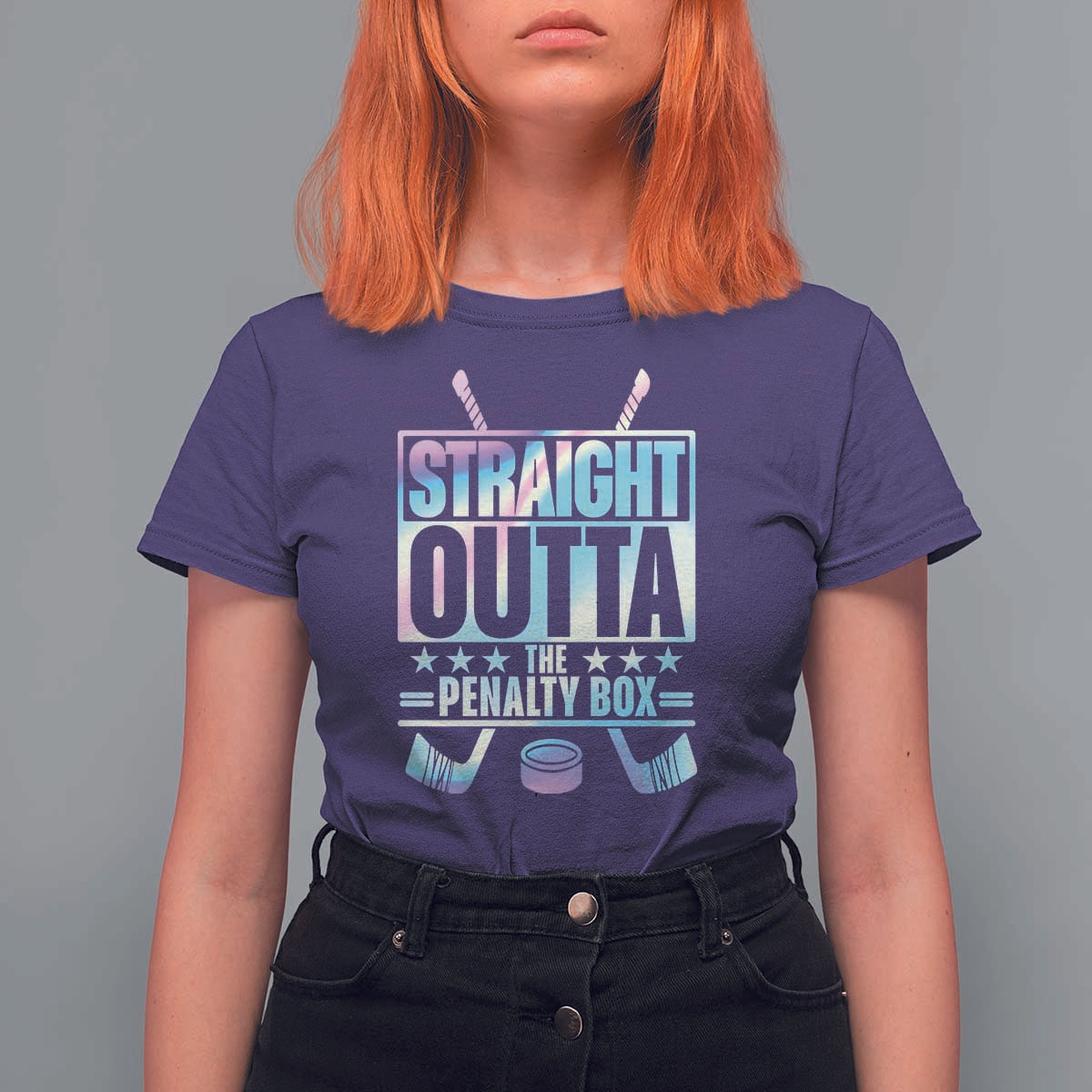 Straight Outta The Penalty Box T Shirt For Women Iridescent Effect Hockey Player Gift - Wonder Print Shop