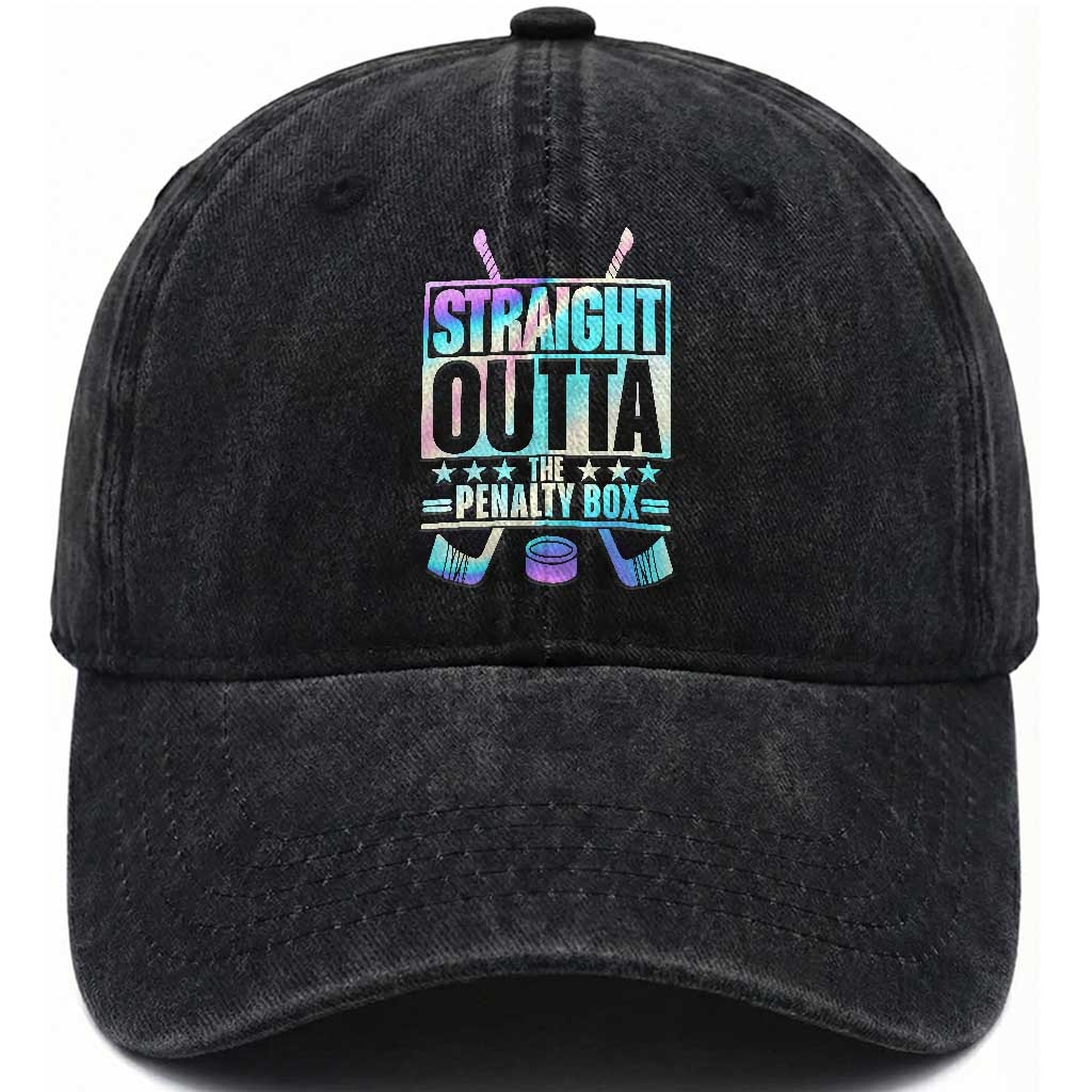 Straight Outta The Penalty Box Washed Cotton Baseball Cap Iridescent Effect Hockey Player Gift