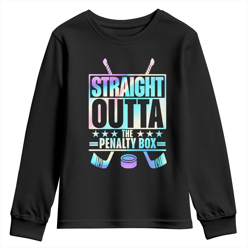 Straight Outta The Penalty Box Youth Sweatshirt Iridescent Effect Hockey Player Gift - Wonder Print Shop