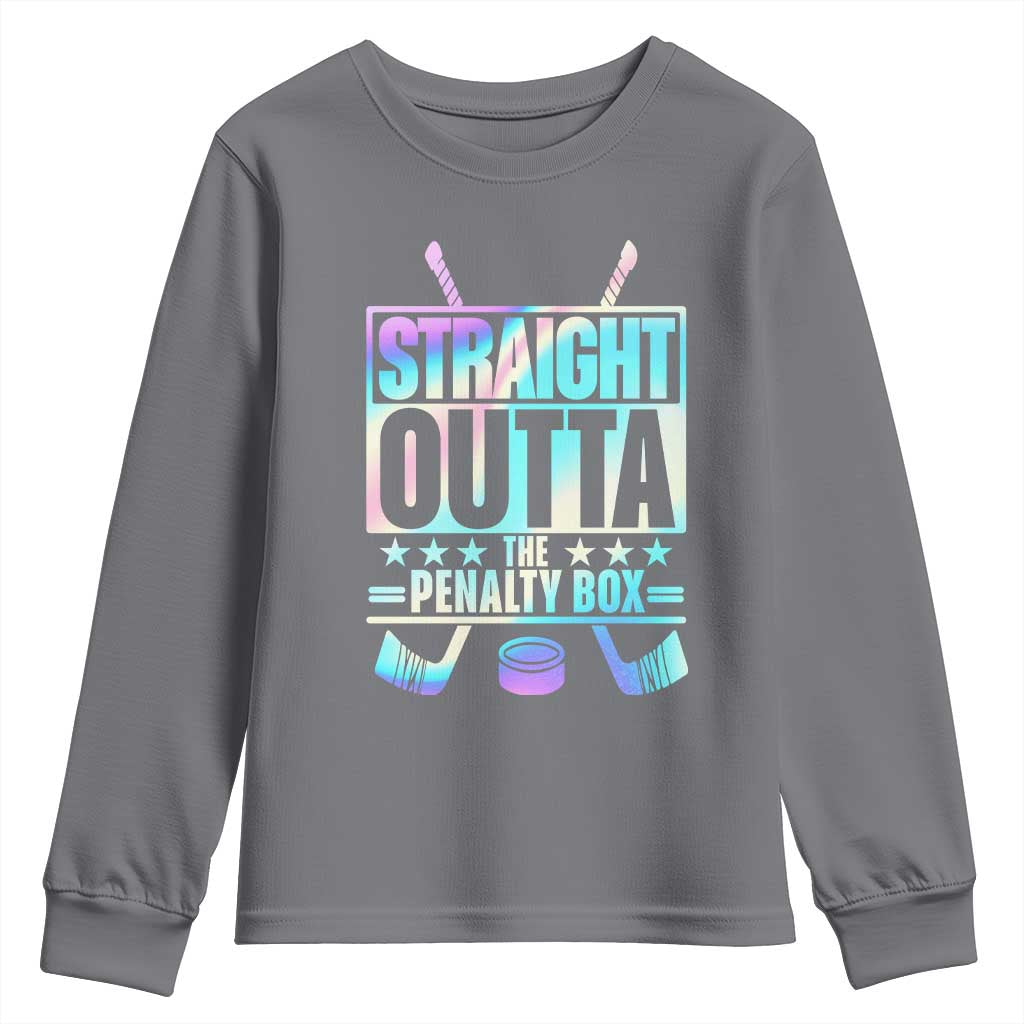 Straight Outta The Penalty Box Youth Sweatshirt Iridescent Effect Hockey Player Gift - Wonder Print Shop