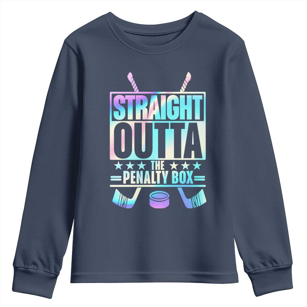 Straight Outta The Penalty Box Youth Sweatshirt Iridescent Effect Hockey Player Gift - Wonder Print Shop