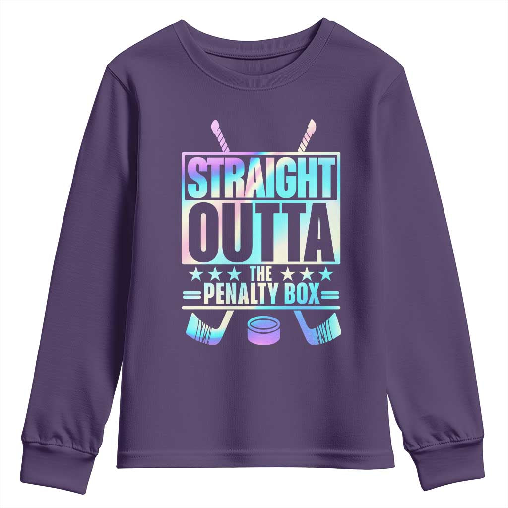 Straight Outta The Penalty Box Youth Sweatshirt Iridescent Effect Hockey Player Gift - Wonder Print Shop