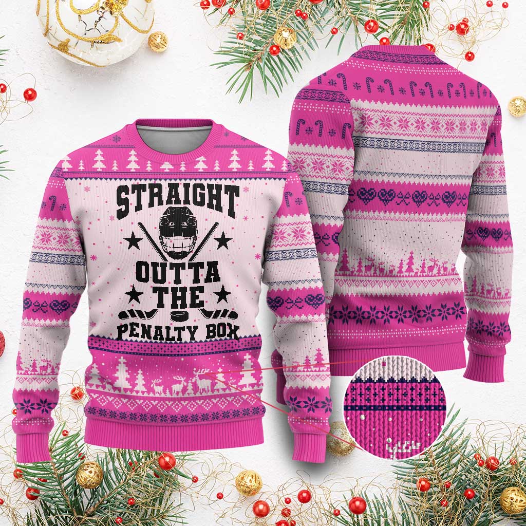 Straight Outta The Penalty Box Ugly Christmas Sweater Funny Youth Ice Hockey Gift - Wonder Print Shop