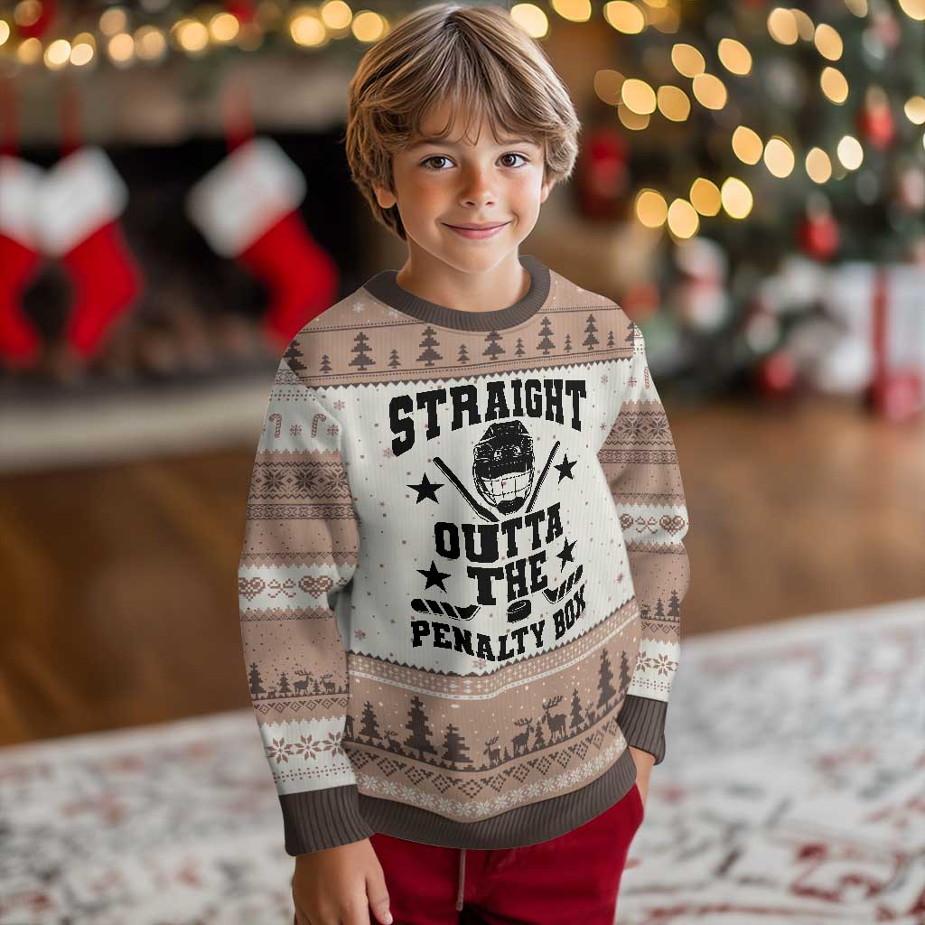 Straight Outta The Penalty Box Ugly Christmas Sweater Funny Youth Ice Hockey Gift - Wonder Print Shop