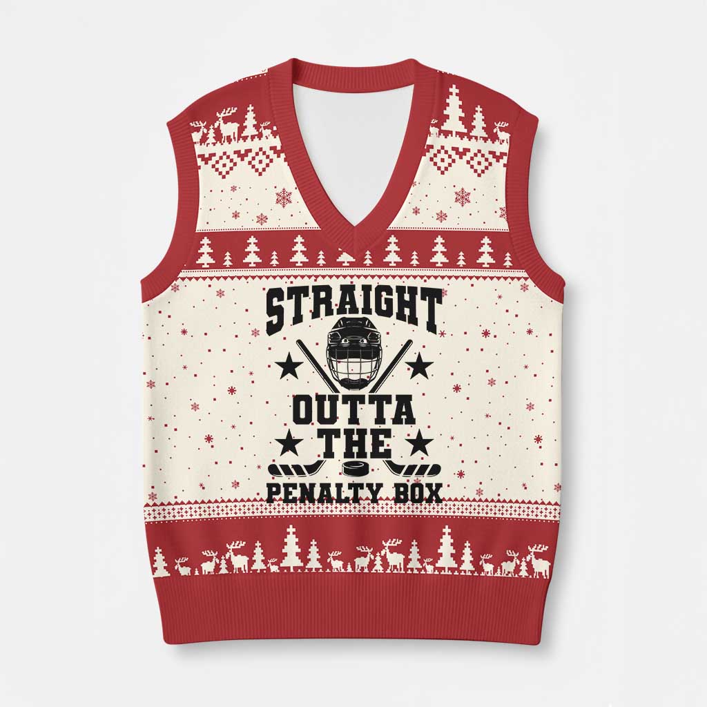 Straight Outta The Penalty Box V-Neck Knit Sweater Vest Funny Youth Ice Hockey Gift - Wonder Print Shop
