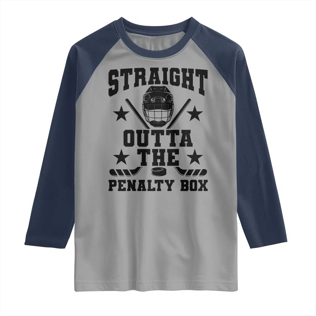 Straight Outta The Penalty Box Raglan Shirt Funny Youth Ice Hockey Gift - Wonder Print Shop