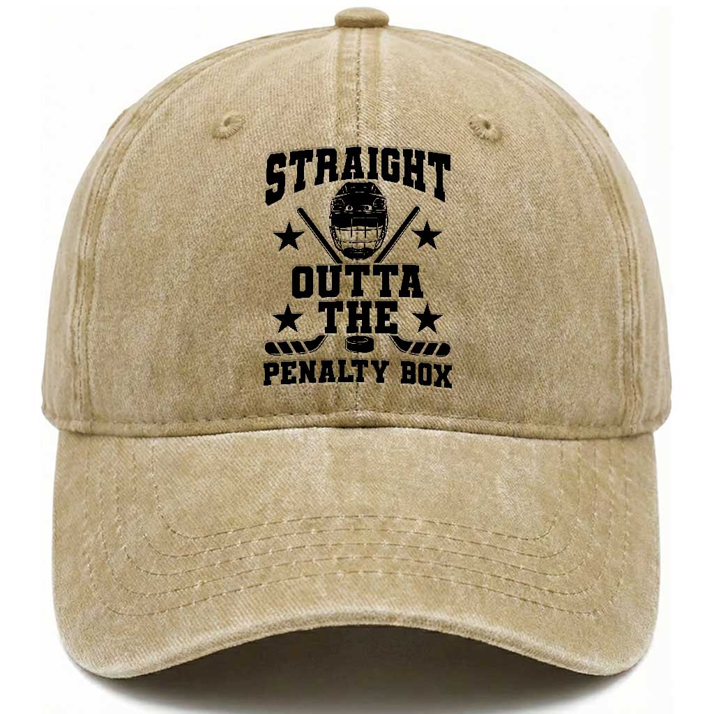 Straight Outta The Penalty Box Washed Cotton Baseball Cap Funny Youth Ice Hockey Gift