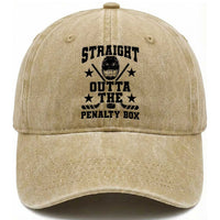 Straight Outta The Penalty Box Washed Cotton Baseball Cap Funny Youth Ice Hockey Gift