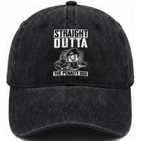 Straight Outta The Penalty Box Washed Cotton Baseball Cap Funny Hockey Gift For Boys