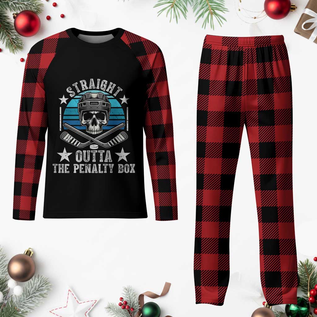 Straight Outta The Penalty Box Hockey Plaid Pajama Set Funny Skull Player Gift - Wonder Print Shop