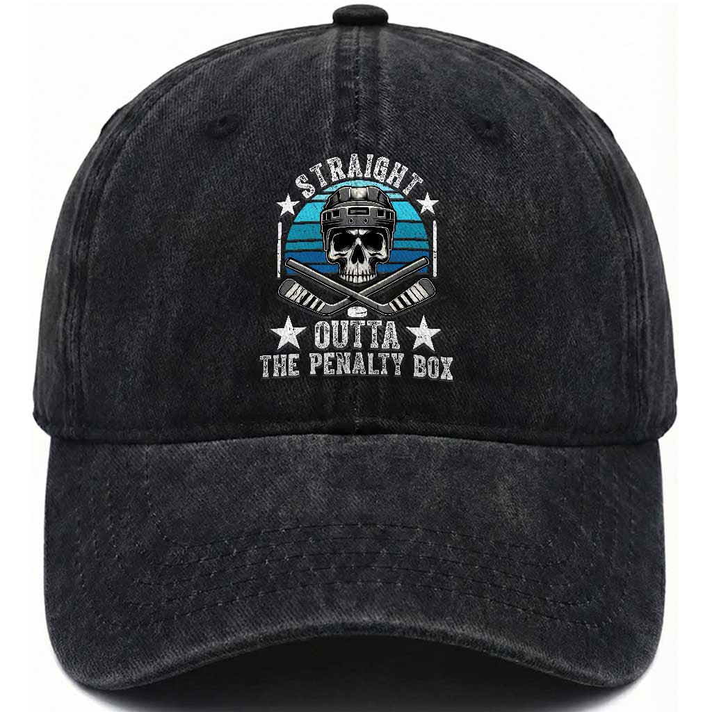 Straight Outta The Penalty Box Hockey Washed Cotton Baseball Cap Funny Skull Player Gift