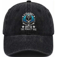 Straight Outta The Penalty Box Hockey Washed Cotton Baseball Cap Funny Skull Player Gift