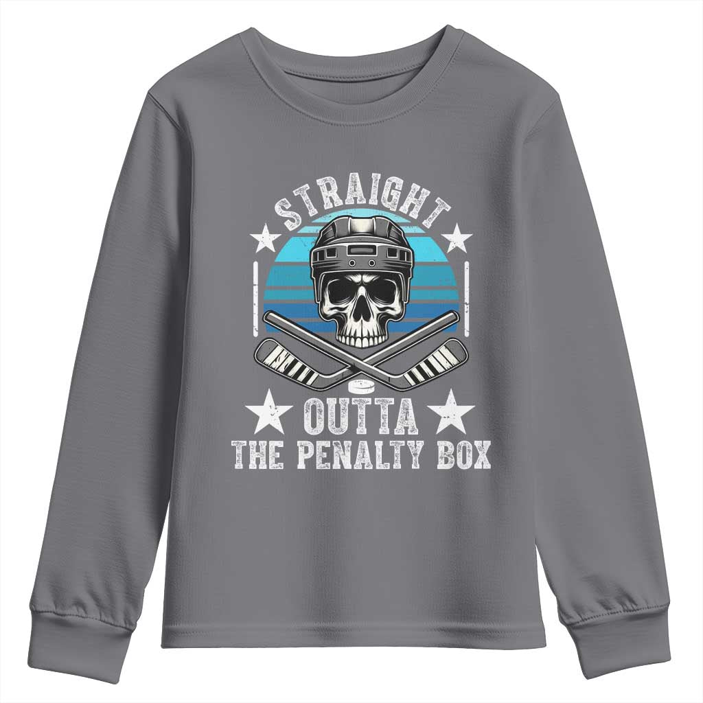 Straight Outta The Penalty Box Hockey Youth Sweatshirt Funny Skull Player Gift - Wonder Print Shop