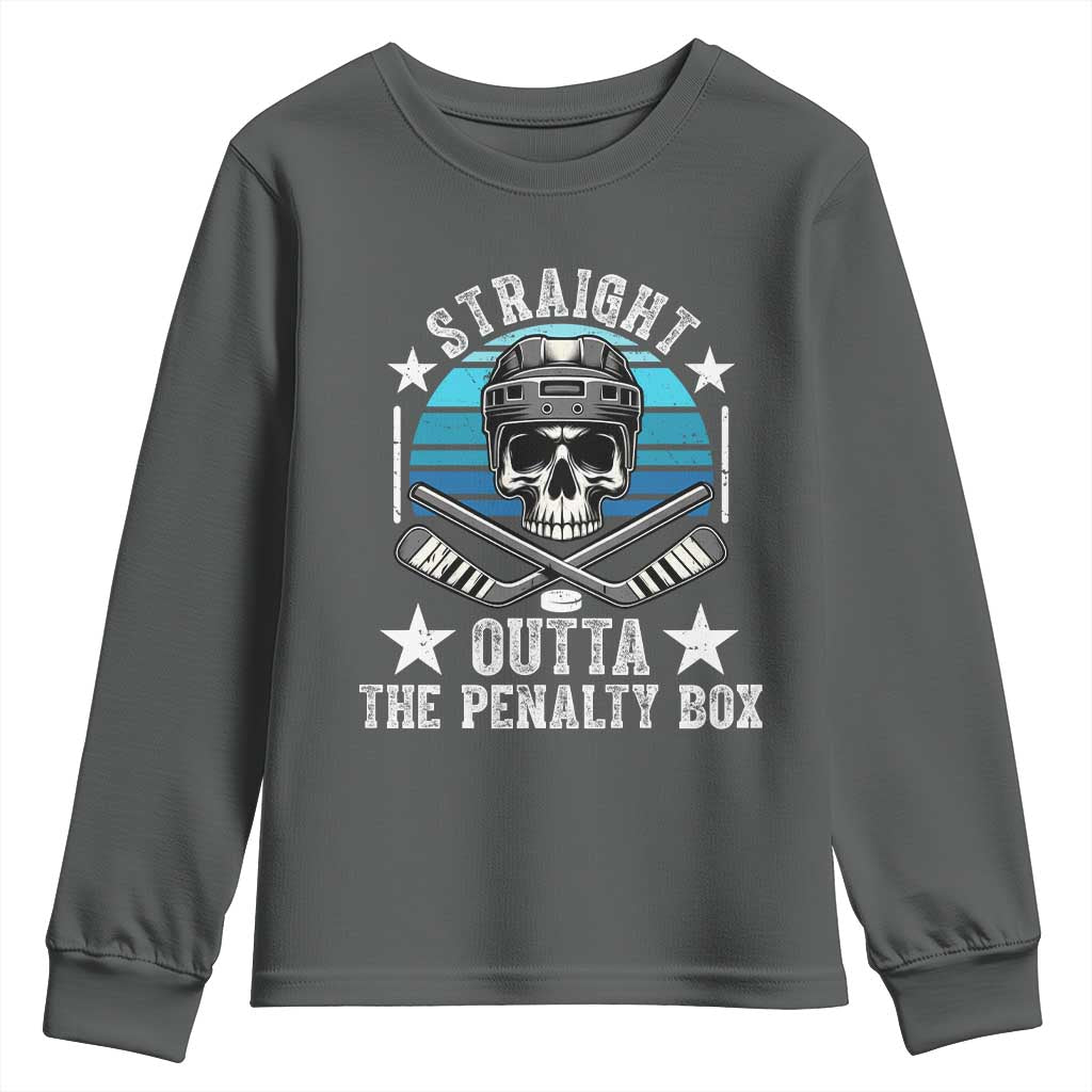 Straight Outta The Penalty Box Hockey Youth Sweatshirt Funny Skull Player Gift - Wonder Print Shop