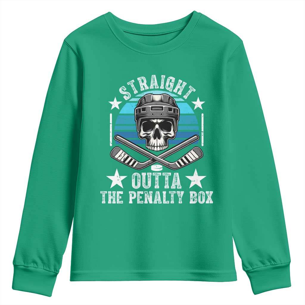 Straight Outta The Penalty Box Hockey Youth Sweatshirt Funny Skull Player Gift - Wonder Print Shop