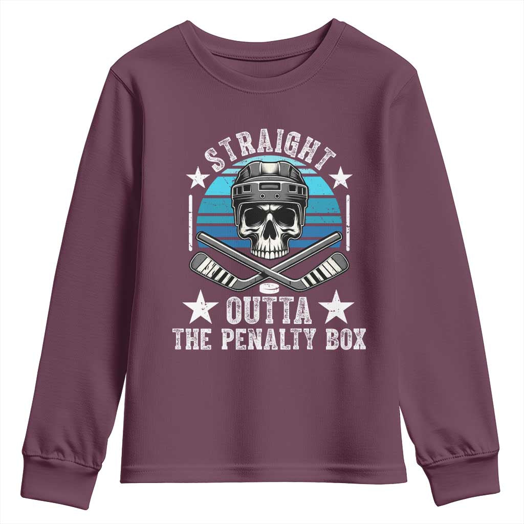 Straight Outta The Penalty Box Hockey Youth Sweatshirt Funny Skull Player Gift - Wonder Print Shop
