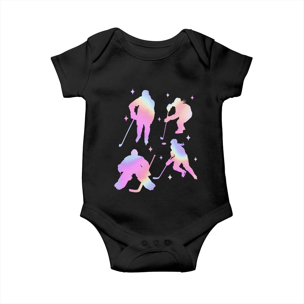 Iridescent Effect Hockey Players Retro Sport Lover Gift Baby Onesie - Wonder Print Shop