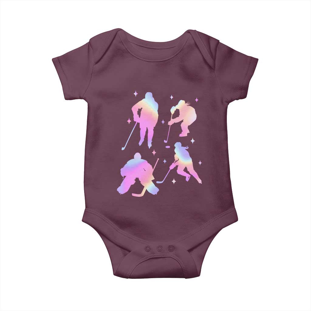 Iridescent Effect Hockey Players Retro Sport Lover Gift Baby Onesie - Wonder Print Shop