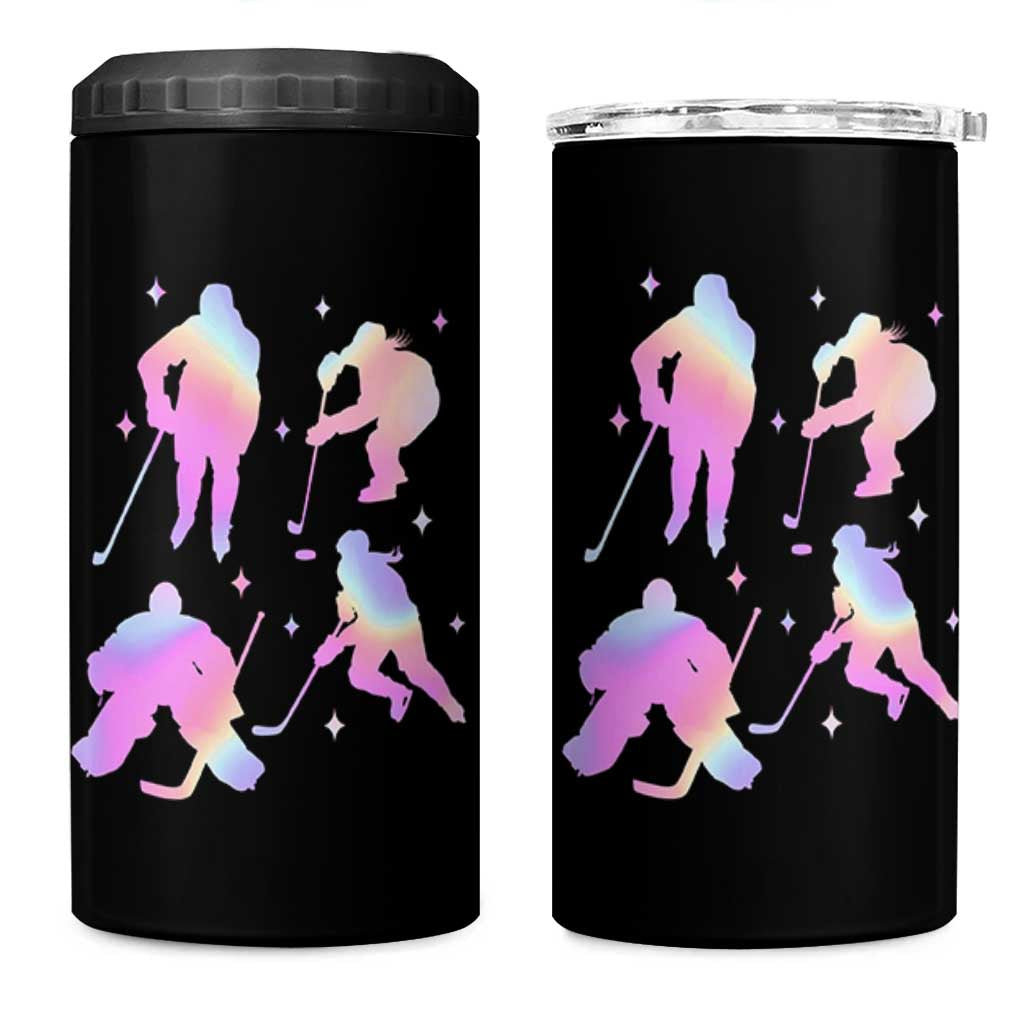 Iridescent Effect Hockey Players Retro Sport Lover Gift 4 in 1 Can Cooler Tumbler - Wonder Print Shop