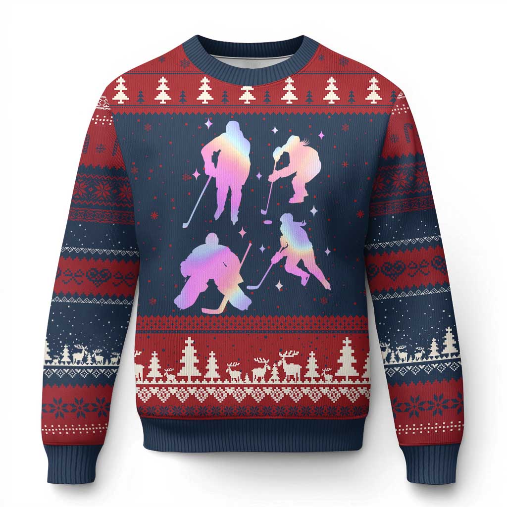 Iridescent Effect Hockey Players Retro Sport Lover Gift Ugly Christmas Sweater - Wonder Print Shop