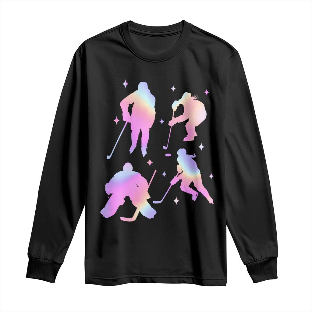 Iridescent Effect Hockey Players Retro Sport Lover Gift Long Sleeve Shirt - Wonder Print Shop