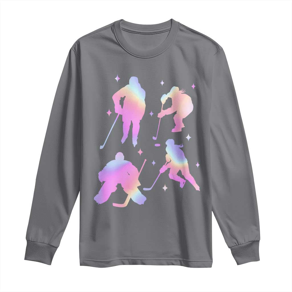 Iridescent Effect Hockey Players Retro Sport Lover Gift Long Sleeve Shirt - Wonder Print Shop